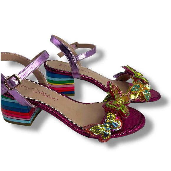 Betsey Johnson Rainbow Sequin Butterfly Heels Size 7 Pink Embellished Sandals - Picture 11 of 14